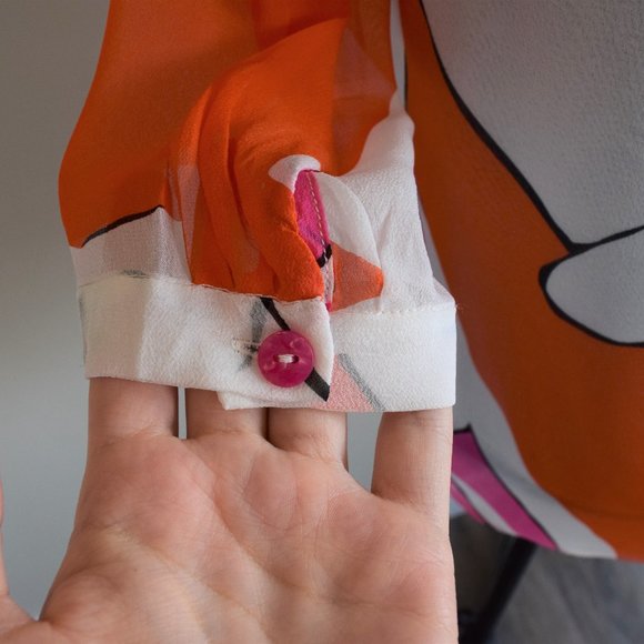 DVF 100% Silk Patterned Peasant Blouse - Picture 9 of 15